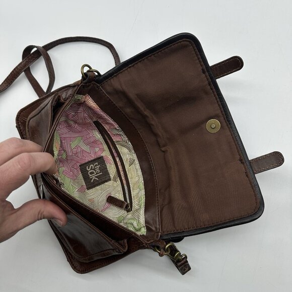 The Sak Leather Tri-Color Adjustable Crossbody Bag Metallic Buckle Boho Purse - Picture 6 of 13